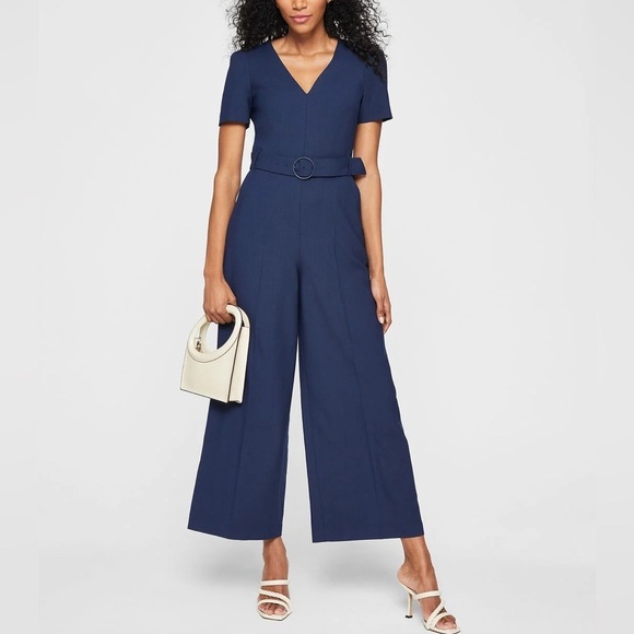 Club Monaco Wool Blend Women's Navy Wide Leg Jumpsuit Size 10 - Picture 1 of 10